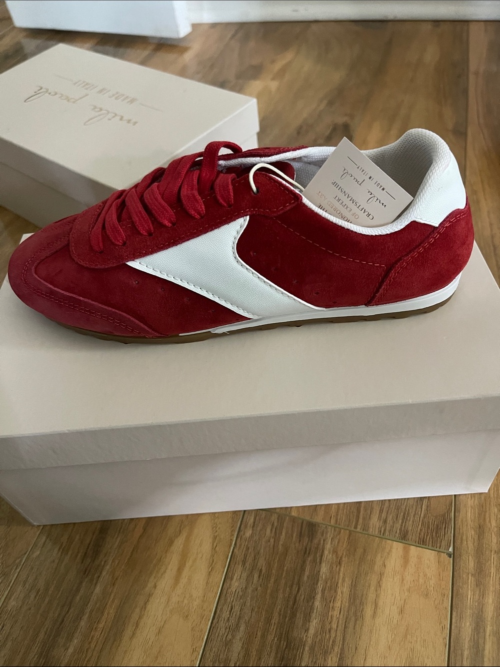 Mila Paoli Red Suede Trainer with White Leather Accent